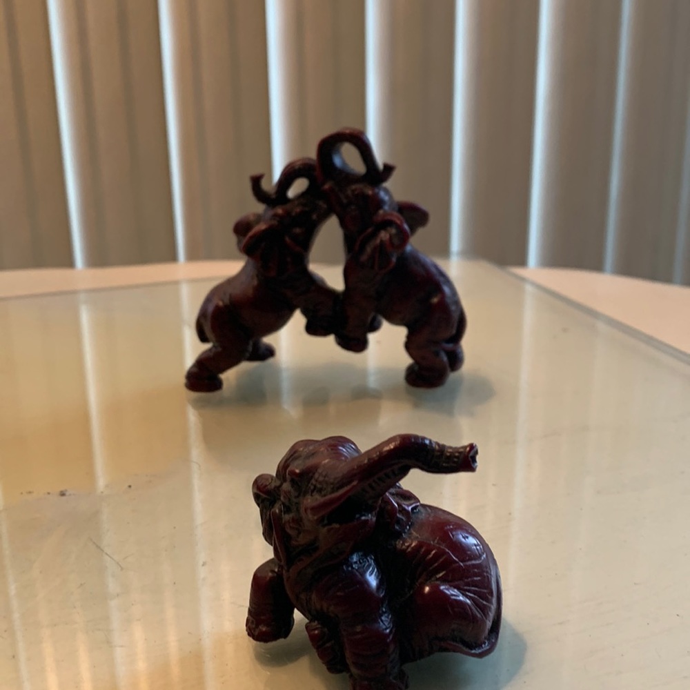 Vintage red resin Minnie, elephant figurines. Set of 3